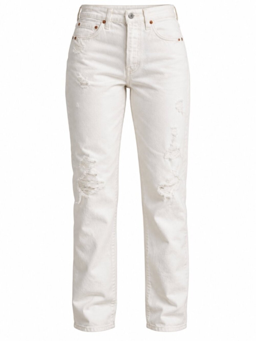 Levi’s 501 White Distressed High Rise Straight Leg Button Fly Jeans W29 L32